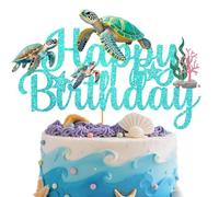 Sea Turtle Cake Topper Blue Glitter Sea Turtle Birthday Decorations Under the Sea Ocean Cake Decorations