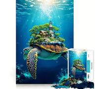Sea Turtle Carrying A Island on Its Shell Underwater World Jigsaw Puzzles 1000 Piece for Adults Think Smart Toy Together Fun Accurate Cut Art Display (38x52cm)