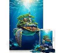 Sea Turtle Carrying A Island on Its Shell Underwater World Teenager Jigsaw Puzzles 1000 Pieces Mind Puzzle Casual Relax Image Assembly Heartfelt Gift (38x26cm)