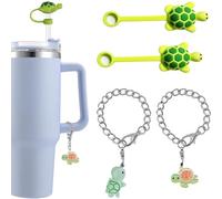Sea Turtle Cartoon Straw Cover for Stanley Cup Accessories Green 40 oz 30 oz, Cute Ocean Themed Animals Silicone Straw Toppers for Tumbler, Silver Charms for Stanley,10mm 0.4in Straw Covers Cap Lids