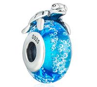Sea Turtle Charms on a Blue Murano Glass Beads Fit Pandora Charms Bracelets-925 Sterling Silver Charms for Necklace/European Snake Chain-Hawaii Summer Travel Tropical Marine Life Charm