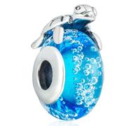 Sea Turtle Charms on a Blue Murano Glass Beads Fit Pandora Charms Bracelets-925 Sterling Silver Charms for Necklace/European Snake Chain-Hawaii Summer Travel Tropical Marine Life Charm