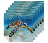 Sea Turtle Cloth Napkins 18 X 18 Inch, 6 PCS Polyester Napkins, Soft & Absorbent Cloth Dinner Napkin for Wedding, Party, Restaurant, Elegant Table Decor