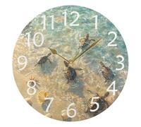 Sea Turtle Coast Round Wall Clock Arabic Numerals Frameless Wall Clock Decorative Quartz Clocks For Home Dining Room Kitchen 25Cm