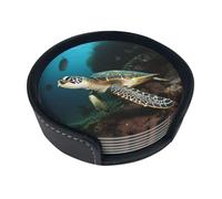 Sea Turtle Coasters For Drinks Set Of 6 Leather Tea Cup Coaster Drink Coasters For Cup Kitchen Bar Home Decor Housewarming Gift