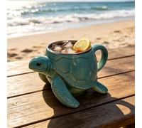 Sea Turtle Coffee Mug | 3D Animal Ocean Mug with Stainless Steel Liner | 10oz Cute Unique Tea Cup, Hand-Painted Ceramic Resin Art Decor, Funny Novelty Gift for Turtle Lovers Women Men