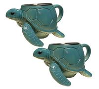 Sea Turtle Coffee Mug, 3D Cute Ocean Turtle Mug, Unique Animal Coffee Cup for Women Men, Sea Theme Cute Drinkware, Funny Novelty Tea Cup Gifts for Turtles Lover (2pcs)
