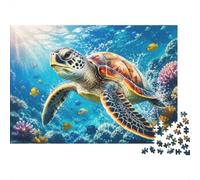Sea Turtle Coral Ocean Jigsaw Puzzle, 500 Pcs Indoor Adult Game | 52x38cm Cardboard Brain Workout, Tight Puzzle Fit, Friend Gift, Living Room Accent