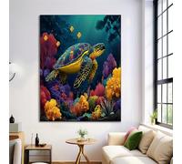 Sea Turtle Coral Reef Prints On Canvas Pictures, Canvas Poster Wall Art Home Decor Multicolor Print Painting, Fantasy Patterns 40x50cm No Frame, Bedroom Office Decorations