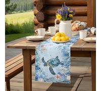 Sea Turtle Coral Seaweed Table Runner 36 Inches Long,Table Runners Kitchen Dining Tables Decoration for Home Party Decor, Blue Underwater World Tables Runner Wedding Dresser Scarf