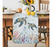 Sea Turtle Coral Seaweed Table Runner 70 Inches Long,Table Runners Kitchen Dining Tables Decoration for Home Party Decor, Summer Coastal Nautical Theme Tables Runner Wedding Dresser Scarf