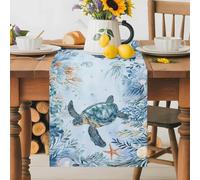 Sea Turtle Coral Seaweed Table Runner 70 Inches Long,Table Runners Kitchen Dining Tables Decoration for Home Party Decor, Blue Underwater World Tables Runner Wedding Dresser Scarf