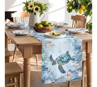 Sea Turtle Coral Seaweed Table Runner 90 Inches Long,Table Runners Kitchen Dining Tables Decoration for Home Party Decor, Blue Underwater World Tables Runner Wedding Dresser Scarf
