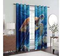 Sea Turtle Curtains for Living Room, Bedroom, Coral Reef Underwater World Blackout Curtains 52 x 84, Patterned Drapes 84 inch Drop, Thermal Insulated Eyelet Window Treatments, 2 Panels xr76