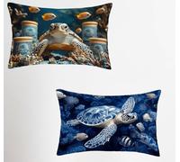 Sea Turtle Cushion Covers 40x70 Set of 2, Fish Rectangle Pillow Cases with Hidden Zipper, Waterproof Linen Pillow Case 40x70cm, Double Sided Printing, Pillowcases for Bed Sofa Outdoor Decor 7-3769