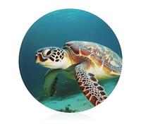 Sea Turtle Cutting Board for Kitchen Mini Cheese Chopping Board Round Tempered Glass Chopping Block for Picnic Cutting Pizza Meat Fruit(7.9 Inch)