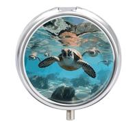 Sea Turtle Decorative Metal Pill Box 3-Compartment - Portable Medicine Organizer for Vitamins, Travel Pill Case with BPA-Free Inserts, Personalized Gift for Women Men