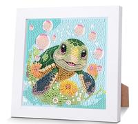 Sea Turtle Diamond Painting Kits for Kids with Wooden Frame, 5D Diamond Art Kits for Kids, Animal Gem Painting Easy Kit, Full Drill Art Kit Crafts Sets for Girl Boy Children Ages 6-7-8-9-12 (7x7 inch)