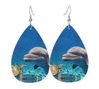 Sea Turtle Dolphin And Fish Leather Earring For Women Teardrop Dangle Printed Fashion Accessories Daily Wear Party