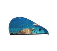 Sea Turtle Dolphin and Fish Printed Hair Towel Wrap, Super Absorbent Dry Hair Cap for Women Shower Caps for Gym Salon Bath Shower