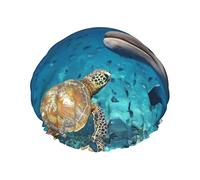 Sea Turtle Dolphin And Fish Printed Shower Cap, Waterproof Reusable Bath Caps For Women,Men, Boys, And Girls Spa Salon