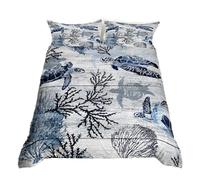 Sea Turtle Duvet Cover Nautical Coastal Bedding Set Double,Reptile Tortoise Ocean Beach Theme Comforter Cover Sealife Animal Bedding,Vintage Wooden Bedroom Decor 3Pcs Soft