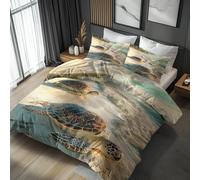 Sea Turtle Duvet Cover Sets Emperor Bedding 3 Piece, Beach Coastal Marine Animals Pattern Reversible Quilt Cover & 2 Pillowcases, Soft Microfiber, Zip, Bedroom Decor & Gifts(YC83)