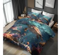 Sea Turtle Duvet Cover Sets Emperor Bedding 3 Piece, Marine Animals Pattern Reversible Quilt Cover & 2 Pillowcases, Soft Microfiber, Zip, Bedroom Decor & Gifts(YC145)