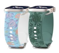Sea Turtle Engraved Band with Turtle Printed Strap for Apple Watch Band 38mm 40mm 41mm Women, Soft Silicone Cute Animal Laser Strap for iWatch Bands Series Ultra SE 8 7 6 5 4-1 (PineGreen/Sea Turtle)