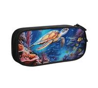 Sea Turtle Fish Pencil Case for Boys Girls Ocean Large Pen Bag Desk Stationery Organizer Pencil Pouch for School Office Zippered Makeup Bag