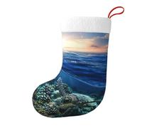 Sea Turtle Floating Up and Over Coral Christmas Stocking, Candy Gift Bags, Hanging Stocking Ornament, Christmas Decorations