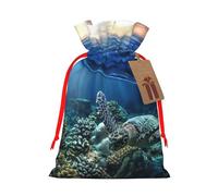 Sea Turtle Floating Up and Over Coral Gift Bag with Handles and tag, Perfect for Christmas, Birthday, Wedding or Daily Gift - (M)