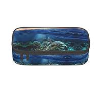 Sea Turtle Floating Up and Over Coral Large Pencil Case for Girls and Boys, Aesthetic Pencil Bag with Multi Compartments for Adults, Office Stationary Organizer Practical for Kids Teenage Women Men