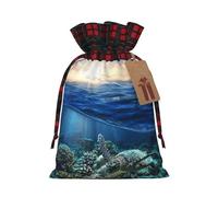 Sea Turtle Floating Up And Over Coral Print Christmas Drawstring Gift Bags Large Xmas Present Storage Bag