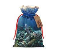 Sea Turtle Floating Up And Over Coral Print Drawstring Bags Burlap Gifts Bag With Drawstring Gift Bags For Wedding/Party/Festival/Storage