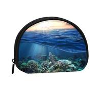 Sea Turtle Floating Up and Over Coral Print Portable Mini Storage Bag Shell Shaped Wallet Small Coin Wallet Shell Storage Bag