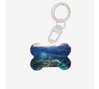 Sea Turtle Floating Up and Over Coral Printing 1 Pc Dog Bone Shape Id Tags Double Sided with Key Ring Craft for Pets