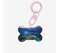 Sea Turtle Floating Up and Over Coral Printing 1 Pc Dog Bone Shape Id Tags Double Sided with Key Ring Craft for Pets