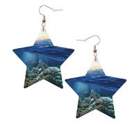 Sea Turtle Floating Up and Over Coral Women's Fashion Earrings, Celestial Dangle Earrings, Star Shape Jewelry for a Versatile