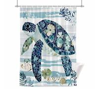 Sea Turtle Flower Shower Curtain for Bathroom, Floral Starfish Shell Waterproof Cloth Fabric Bathroom Accessories Set with 12 Rust Proof Plastic Hooks, 36” x 72”