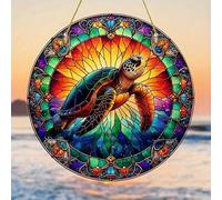 Sea Turtle Flower Stained Windows Hanging Suncatcher,Flower Stained Glass Suncatchers Window Ornament Stained Glass Panel Sun Catcher Wall Hanging Decor Birthday Gifts
