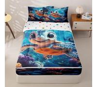 Sea Turtle Full Size Zipper Bedding Set,Ocean Underwater World View Comforter Sets for Kids Bedroom Decor,Cute Colorful Fish Coral Bed Quilt,Blue Red Room Decor 4 Pcs Bedding Set for Teens