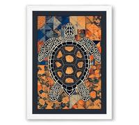 Sea Turtle Geometric Framed Wall Art Print A1 (84.1×59.4cm) White, Wall Decor for Living Room, Bedroom, Office & Home, Ready to Hang, Art Gift