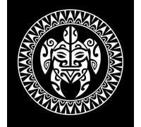 sea Turtle Geometrical Round Circle Ornament Maori Style Tattoo Sketch and Engraving Stickers 54.6x54.6cm Art Mural Painting White