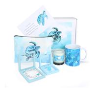 Sea Turtle Gifts for Women, Ocean Style Gift Set for Turtle Lovers, Birthday Gifts for Mom Friends, Valentine's Day, Christmas, Sea Turtle 6 Kits Gift Baskets, Coffee Mug, Makeup Bag, Candle, Bracelet