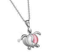 Sea Turtle Gifts for Women - Yin Yang Necklace - Good Luck Charms - Balance Powers Jewelry - Protection Amulet - Positive Vibes Crystal Talisman, Crystal, pink and white simulated cats eye