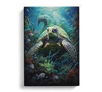 Sea Turtle Gothic Art Canvas Print | Gallery Wrapped 30mm Frame Wall Art | 30x20 inches | Ready to Hang | Coastal Animals Picture | Living Room Bedroom Lounge Office