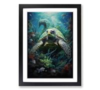 Sea Turtle Gothic Framed Print | A2 Black Framed Wall Art | Ready to Hang | Modern Animal Picture | Living Room Bedroom Lounge Office