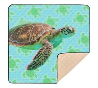 Sea Turtle Green Blue Soft Padded Baby Playmat for Floor Cozy Breathable Tummy Time Mat for Babies Infants Toddlers, 50'' x 50''