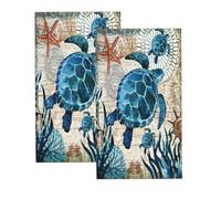 Sea Turtle Hand Towels for Bathroom Set of 2 Vintage Ocean Beach Theme Bathroom Hand Towel Ultra Soft Absorbent Small Bath Towels Kitchen Dish Guest Towel for Hotel,Spa,Gym,Home Decor 15.7"x27.5" Teal